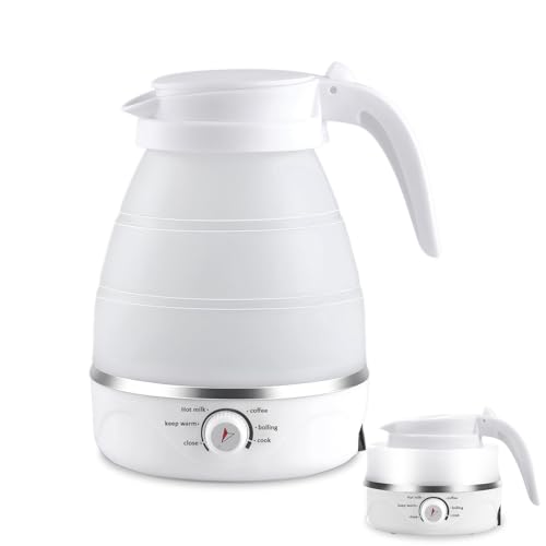 Faltbarer Wasserkocher 600ml Reisewasserkocher Klein Tragbarer Camping Faltbar Wasserkessel 5 Minuten Schnelles Kochen für Camping Reise Wandern Outdoor, Weiß von Ruikdly