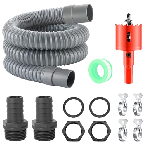 Regentonnen Verbinder, Regentonnen Verbindungsset inkl 2 Regentonnendurchführung, 50 cm Verbindungsschlauch Durchmesser 30 mm, 4 Schlauchschellen, Lochöffner, für Regenfass, Zisterne, Wassertank von Ruikdly