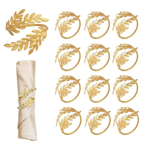 Ruikdly 12stk Servietten Ringe Gold, Weizen Blattförmige Aushöhlung Form Napkin Rings, Metall Serviettenschnallen, Serviettenring für Hochzeiten Ostern Frühling Partys Bankette Dekoration von Ruikdly
