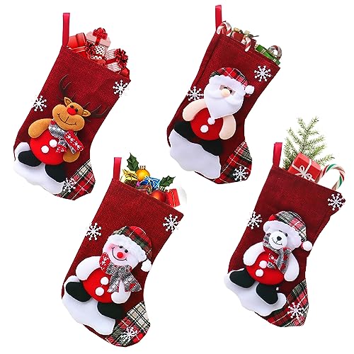 Ruikdly 4 Weihnachtsstrumpf Christmas Stockings Personalized Groß in verschiedenen Design Nikolausstiefel Zum Befüllen und Aufhängen für Kamin, Schaufenster,Weihnachtsbaum（16 * 13 * 22cm） von Ruikdly