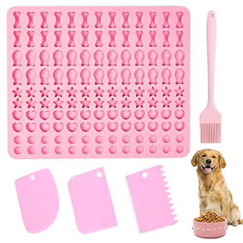 Ruikdly Silikon Backmatte Hundeleckerli Backmatte Hundekekse Mini Backunterlage für Backofen Backform für Hundeleckerli mit Backpinsel und Teigschaber für den Backofen Pralinenform Backpapier(Rosa) von Ruikdly