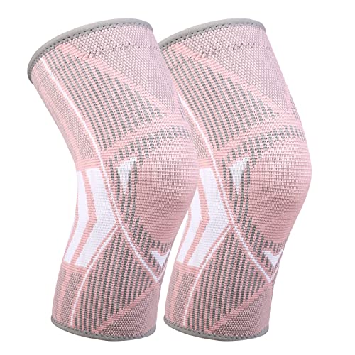 Kniestütze Kompression Kniebandage 2 Stück mit Rutschfestem Silikonstreifen Elastisch Knie Sleeve für Männer Damen für Arthritis ACL Meniskusriss Sport Fitness Joggen (Rosa, L) von Ruilala