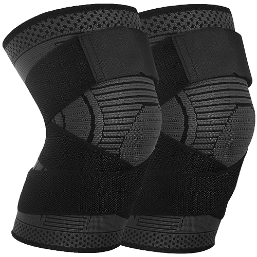 Ruilala Kniebandage für Männer Damen 2 Stück Sport Kniestütze Einstellbar Kompression Kniebandage für ACL, Meniskusriss, Laufen, Gewichtheben, Volleyball,Basketball (Schwarz, L) von Ruilala