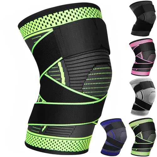 Ruilala Kniestütze 1 Stück Kniebandage mit Verstellbarer Klettverband Kompression Knie Bandage für Männer Damen für Arthritis ACL Meniskusriss Sport Fitness Gewichtheben Joggen (Grün, XL) von Ruilala