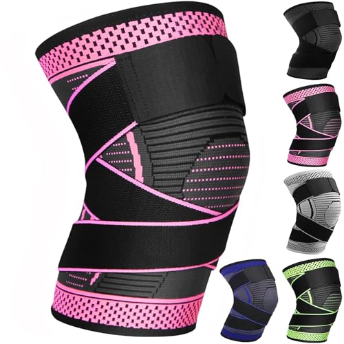 Ruilala Kniestütze 1 Stück Kniebandage mit Verstellbarer Klettverband Kompression Knie Bandage für Männer Damen für Arthritis ACL Meniskusriss Sport Fitness Gewichtheben Joggen (Rosenrot, M) von Ruilala