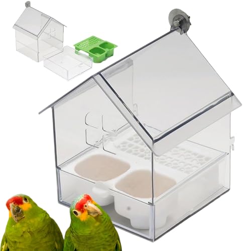 Pull Out External Parrot Feeder, Transparent Pull Out Parrot Feeder Stable Installation, Perch & Play 3-in-1 Combo, Easy to Refill and Clean, for Balcony Garden Fence (A) von Ruileyou