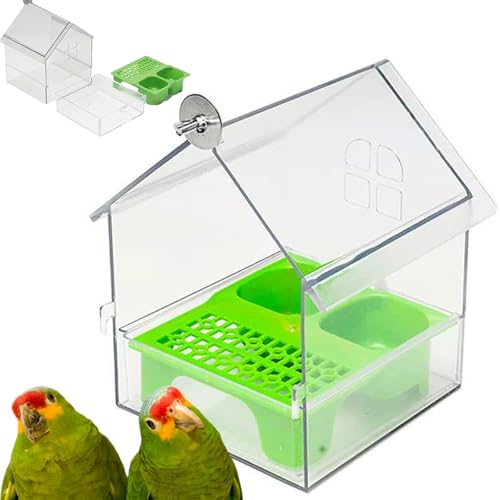 Pull Out External Parrot Feeder, Transparent Pull Out Parrot Feeder Stable Installation, Perch & Play 3-in-1 Combo, Easy to Refill and Clean, for Balcony Garden Fence (B) von Ruileyou