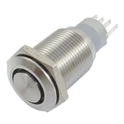 Ruilogod 250V Fünf Pins 1NO 1NC 12V Lampe Spannung Roter Rastnetz Edelstahl Push-Taste Schalter von Ruilogod