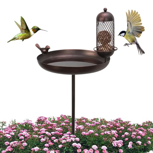 Metall Vogeltränke für den Außenbereich - Vogelbad Mit Futterschale Auf Stab Den Außenbereich,Stehender Futterplatz Rostfeste Vogeltränkenschale Gartendekoration Metall Vogeltränke für den Außenbereich - Vogelbad Mit Futterschale Auf Stab Den Außenbereich,Stehender Futterplatz Rostfeste Vogeltränkenschale Gartendekoration von Ruilonghai