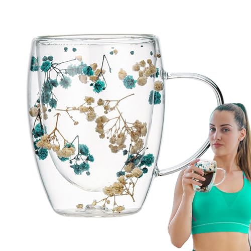 Tassen Mit Trockenblumen,Doppelwandige Glastasse Mit Trockenblumen | Isolierte Doppelwandige Glas-Tee-Espressotasse | Doppelschichtige Glasbecher, Getrocknete Blumen, Isolierter Becher, von Ruilonghai