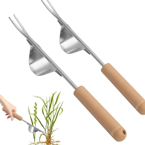 Unkrautstecher Edelstahl, Manueller Unkrautjäter Mit Holzgriff, Handjätgerät Für Den Garten, Gemüse-Erntewerkzeuge, Entwurzelungs-Gras-Unkrautvernichter Für Garten, Feld, Terrasse, Park, Rasen von Ruilonghai