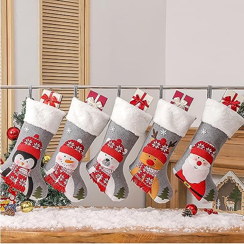 Nikolausstrumpf 5er Set,Nikolausstiefel zum Befüllen,Großer Weihnachtsstrumpf, Weihnachtsgeschenktasche Bonbontüte, Weihnachtssocke Weihnachtsdeko zum Aufhängen für Wand, Kamin, Treppe,Weihnachtsbaum von Ruimifos