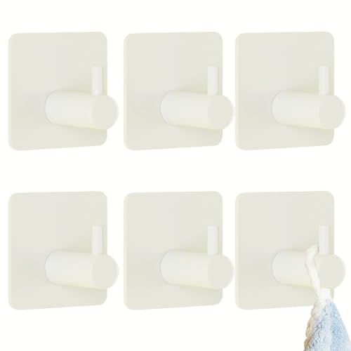 Ruimooto Handtuchhalter Ohne Bohren Set mit 6 Weiß Haken Selbstklebend,Selbstklebender Handtuchhaken für Bad und Küche,Weiß von Ruimooto