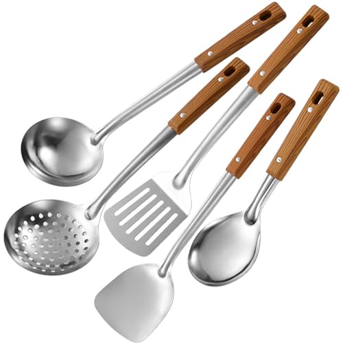 5pcs Flecken Ohne Stahl Kochen Utensilien Holzgriff Spatel Reislöffel Friechungen Schaufel Suppe Kitchen Utensilien Einfach Zu Reinigen von Ruiogoe