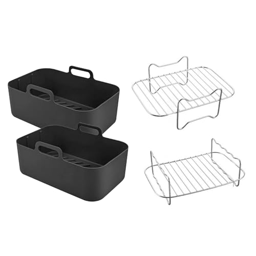 Luftbratenkorb Mit Doppelschicht Grillregal Nicht Stick Silikonluft Fritteuse Liner Edelstahl Rack Küchenofen Werkzeug von Ruiogoe