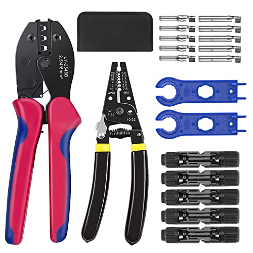 Solar Crimpzange Werkzeug Set, Ruipoo Solar Crimpzange Set für 2.5/4/6mm² Solarpanel Kabel, MC4 Crimpzange, Abisolierzange, Solarpanel Anschlüsse, Schraubenschlüssel für Solarpanel Kabel Anschluss von Ruipoo