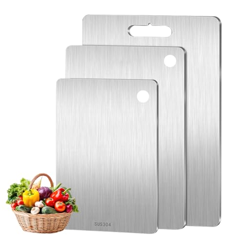 Ruiqas 3 Stück Schneidebrett Titan Aus Edelstahl,BPA-frei Küchenschneidebrett Für Obst/Gemüse/Fleisch von Ruiqas
