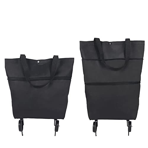 Ruiqas Faltbare Shopping Utility Trolley Tasche auf Rädern Klapp Einkaufen Resuable Lebensmittel Tasche für Shopping Reise (Schwarz) von Ruiqas