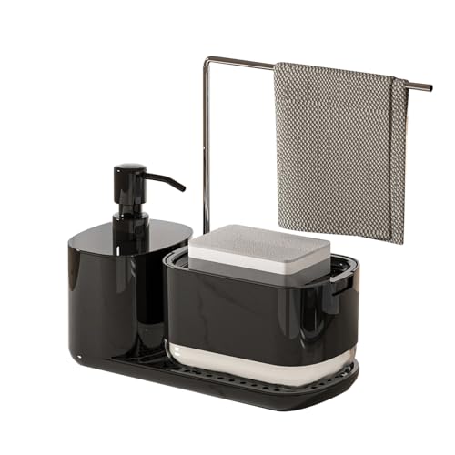Ruiqas Küchenseifenspender Spülbecken Organizer Seifenspender Set mit Schwammhalter und Geschirrtuchhalter für Küchenspüle schwarz von Ruiqas