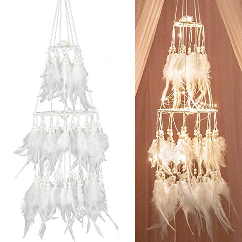 Ruiqas Weiße Traumfänger für Schlafzimmer, Feather Dream Catcher Dual Layer Dreamcatcher mit Licht, hängende Dekoration für Zuhause/Raum/Tür/Fenster/Auto (mit Licht) von Ruiqas