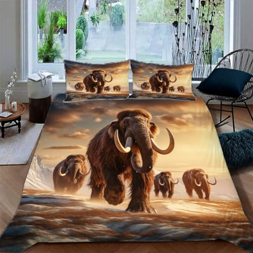 Ruiqieor Bettwäsche 135x200cm,Laufendes Mammut Motiv Bettwäsche Set 3teilig,1 Bettbezug+2 Kissenbezug 80x80 cm,3D Tier gedruckte Kinder Bettwäsche（#11） von Ruiqieor