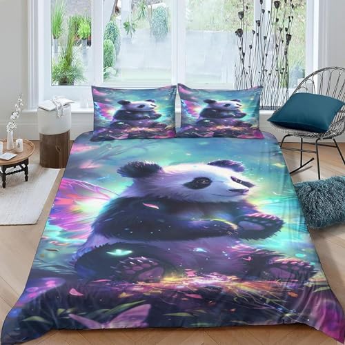 Ruiqieor Bettwäsche 135x200cm,Panda Motiv Bettwäsche Set,100% Mikrofaser,1 Bettbezug und 2 Kissenbezug 80x80 cm,3D -Digitaldruck Bunter Malstil Tier（#7） von Ruiqieor