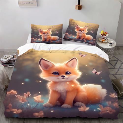 Ruiqieor Bettwäsche 135x200cm,Süßes Fuchs Motiv Bettwäsche-Set Baumwolle Mikrofaser 1 Bettbezug + 2 Kopfkissenbezug 80x80cm mit Reißverschluss（#4） von Ruiqieor