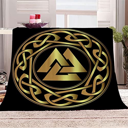 Ruiqieor Wikinger Kuscheldecken 150x200 cm,Decke mit Wikinger Tottem Rune Motiv, 3D-Digitaldruck Nordische Odin Warrior Schwert Axt,Weich Flanelldecke für Kinder Erwachsene（#1） von Ruiqieor