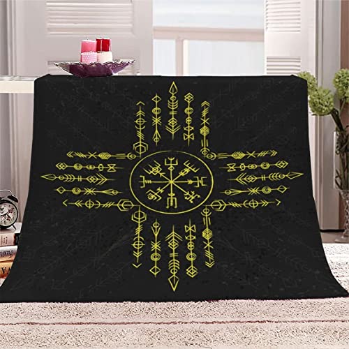 Ruiqieor Wikinger Kuscheldecken 150x200 cm,Decke mit Wikinger Tottem Rune Motiv, 3D-Digitaldruck Nordische Odin Warrior Schwert Axt,Weich Flanelldecke für Kinder Erwachsene（#10） von Ruiqieor