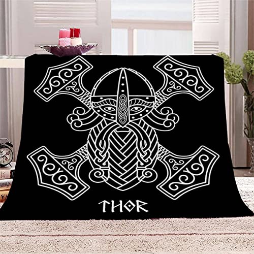 Ruiqieor Wikinger Kuscheldecken 150x200 cm,Decke mit Wikinger Tottem Rune Motiv, 3D-Digitaldruck Nordische Odin Warrior Schwert Axt,Weich Flanelldecke für Kinder Erwachsene（#19） von Ruiqieor