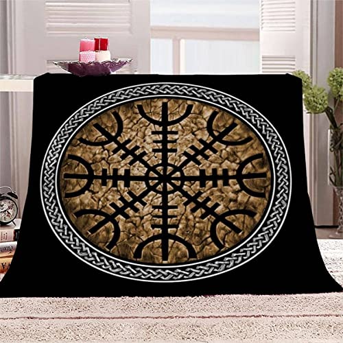 Ruiqieor Wikinger Kuscheldecken 150x200 cm,Decke mit Wikinger Tottem Rune Motiv, 3D-Digitaldruck Nordische Odin Warrior Schwert Axt,Weich Flanelldecke für Kinder Erwachsene（#16） von Ruiqieor