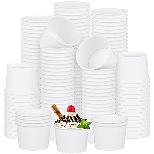 Ruisita 150 Stück Eisbecher aus Papier, Dessert, Joghurtschalen, Einweg-Papier, Eiscreme, Eimer, Dessert- oder Suppenschalen für Partyzubehör, 142 ml, Weiß von Ruisita