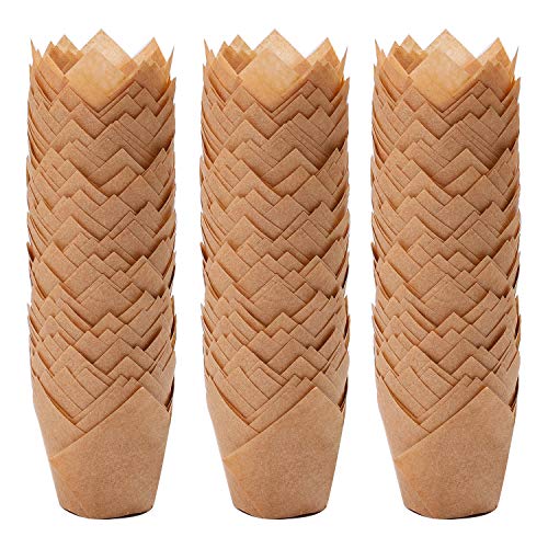 Ruisita 150 Stück Mini-Backförmchen Tulpen-Backförmchen Cupcake-Liner Muffinförmchen für Hochzeit, Geburtstag, Weihnachten, Babyparty (Natur) von Ruisita
