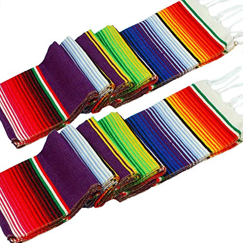 Ruisita Mexikanische Serape-Tischläufer, 35,6 x 213,3 cm, bunte Baumwollfransen, Tischläufer, Decke für mexikanische Party, Outdoor, Hochzeit, Küche, Dekorationen (lila), 2 Stück von Ruisita