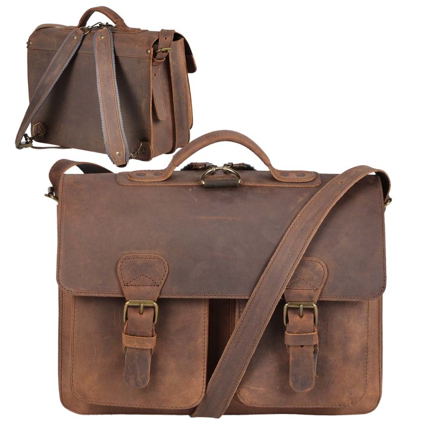 Aktentasche Leder 38x27cm 2 Fächer und Rückengurte "Classic Satchel" ranger braun 2233-73 Ruitertass von Ruitertassen