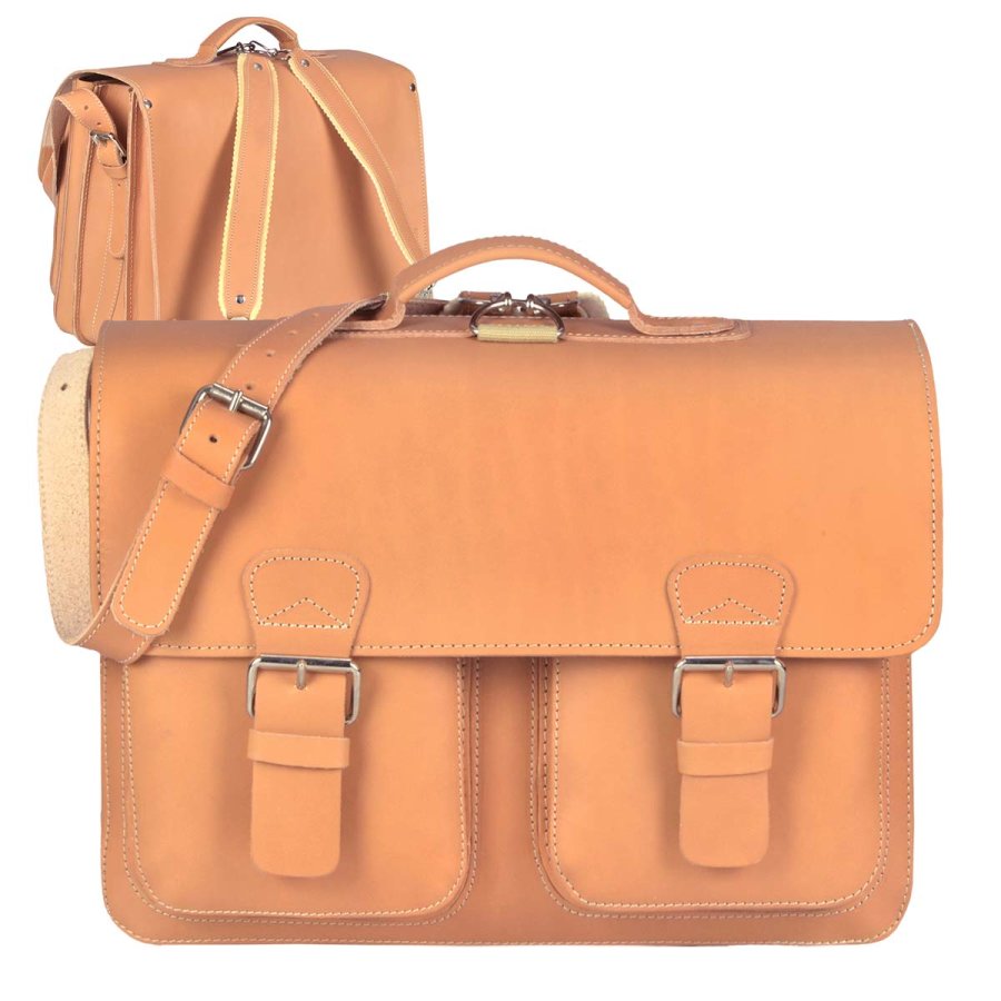 Aktentasche Leder 42x31cm 3 Fächer und Rückengurte "Classic Satchel" natur 2258-10 Ruitertassen von Ruitertassen