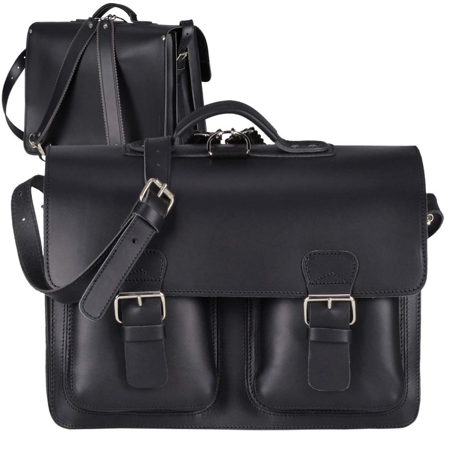 Aktentasche Leder 42x31cm 3 Fächer und Rückengurte "Classic Satchel" schwarz 2258-11 Ruitertassen von Ruitertassen