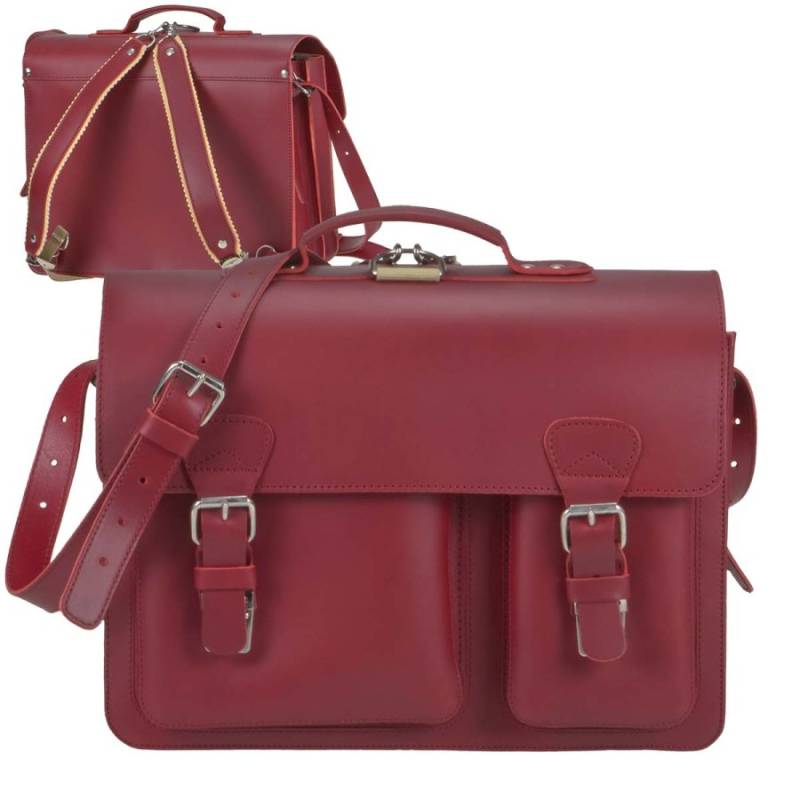 Aktentasche Leder 40x30cm 2 Fächer und Rückengurte "Classic Satchel" rot 2237-15 Ruitertassen von Ruitertassen