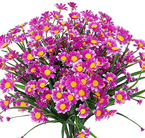 Ruiuzioong Künstliche Blumen,4 Stück Kunstblumen Grün UV-beständige Pflanzen Sträucher Unechte Blumen Innen Draussen für Zuhause Garten Braut Hochzeit Party Dekor (Fuchsia) von Ruiuzioong