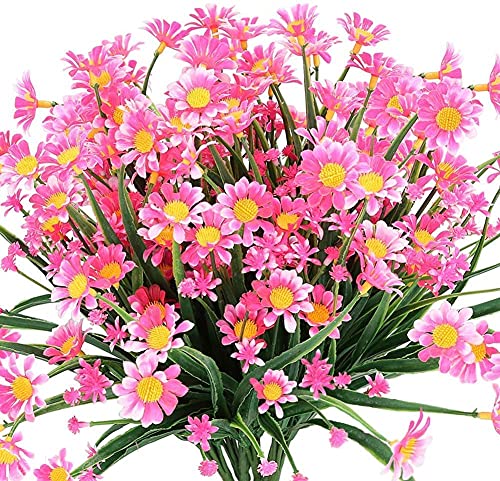 Ruiuzioong Künstliche Blumen,4 Stück Kunstblumen Grün UV-beständige Pflanzen Sträucher Unechte Blumen Innen Draussen für Zuhause Garten Braut Hochzeit Party Dekor (Pink) von Ruiuzioong