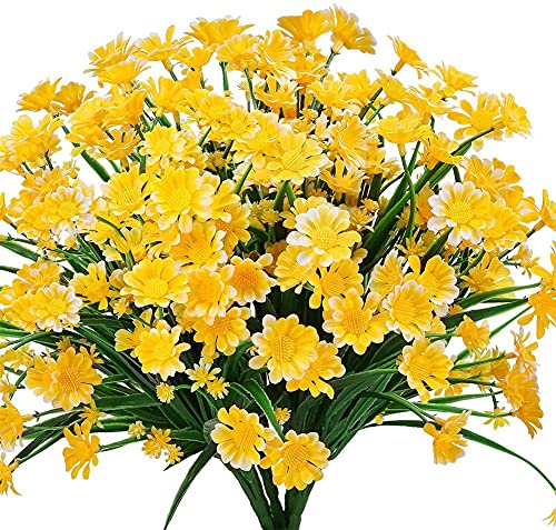 Ruiuzioong Künstliche Blumen,4 Stück Kunstblumen Grün UV-beständige Pflanzen Sträucher Unechte Blumen Innen Draussen für Zuhause Garten Braut Hochzeit Party Dekor (Yellow) von Ruiuzioong