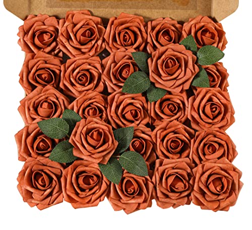 Ruiuzioong Künstliche 25 Stück Rosen Blumen Schaumrosen Foamrosen Kunstblumen Rosenköpfe Gefälschte Kunstrose Rose für Hochzeit Blumensträuße Braut Zuhause Dekoration (Karamellfarbe, 25 Stück) von Ruiuzioong