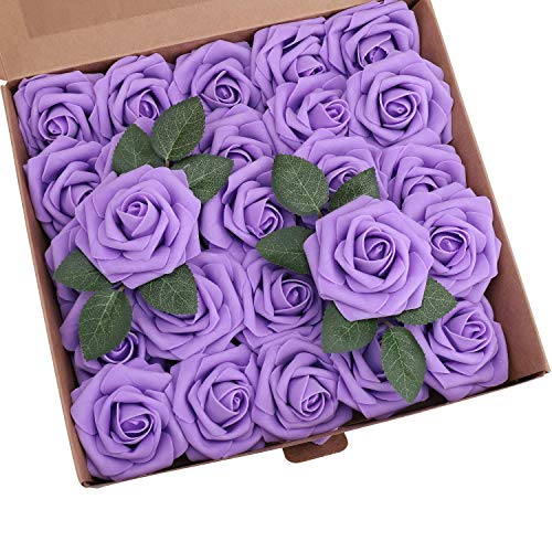 Ruiuzioong Künstliche 25 Stück Rosen Blumen Schaumrosen Foamrosen Kunstblumen Rosenköpfe Gefälschte Kunstrose Rose für Hochzeit Blumensträuße Braut Zuhause Dekoration (Lila, 25 Stück) von Ruiuzioong