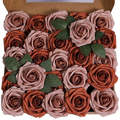 Ruiuzioong Künstliche 25 Stück Rosen Blumen Schaumrosen Foamrosen Kunstblumen Rosenköpfe Gefälschte Kunstrose Rose für Hochzeit Blumensträuße Braut Zuhause Dekoration (Orange gemischt, 25 Stück) von Ruiuzioong