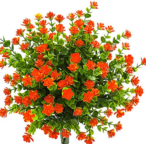 Ruiuzioong Künstliche Blumen, 4er-Pack, UV-beständig, grüne Sträucher, Pflanzen, drinnen und draußen, zum Aufhängen, Pflanzgefäß, Dekoration für Haus und Garten (Orange) von Ruiuzioong