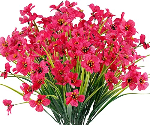 Ruiuzioong Künstliche Blumen,Violett 6 Stück Kunstblumen Grün UV-beständige Pflanzen Sträucher Unechte Blumen Innen Draussen für Zuhause Garten Braut Hochzeit Party Dekor (Rose Red) von Ruiuzioong