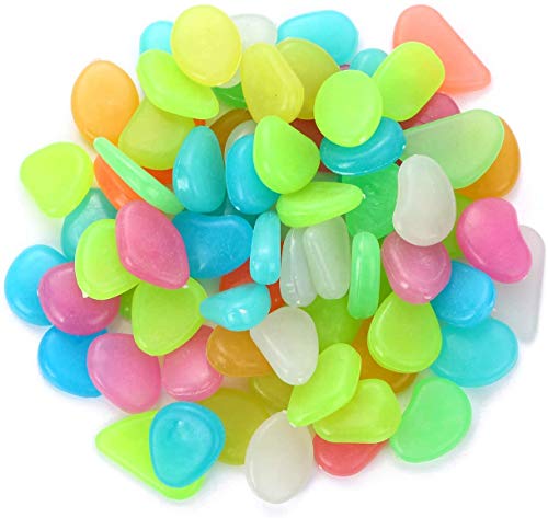 Ruiuzioong Leuchtsteine, 100 Stück Leuchtsteine Kieselsteine Leuchtkiesel Floureszierende Pebble Steine für Aquarium Garten Kinderzimmer Dekor (100 Stück, Bunt) von Ruiuzioong
