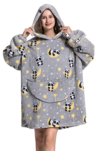 Oversized Hoodie Sweatshirt Blanket, Super Soft Warm Comfortable Blanket for Women Men Adults with Big Pocke (Panda-Erwachsene) von Ruiuzioong