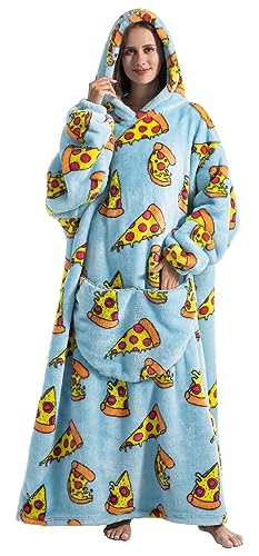 Oversized Hoodie Sweatshirt Blanket, Super Soft Warm Comfortable Blanket for Women Men Adults with Big Pocke (Pizza-extra Lang) von Ruiuzioong
