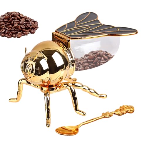 Rukjmqi Biene Honigtopf Geschenk, Zinklegierung Bee Honey Jar Mit Löffel 15x10x9cm Honigglas, Dekorative Honigtöpfe Für Gewürze, Zuckerhalterschale, Kristall -Gewürzglas Für Frühstücksnahrung Zu Hause von Rukjmqi